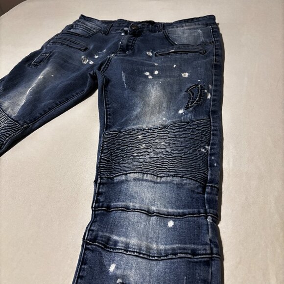 CJ Black Premium Skinny Flex Jeans 34x34 Moto Distressed Paint Splatter Denim - Picture 5 of 14